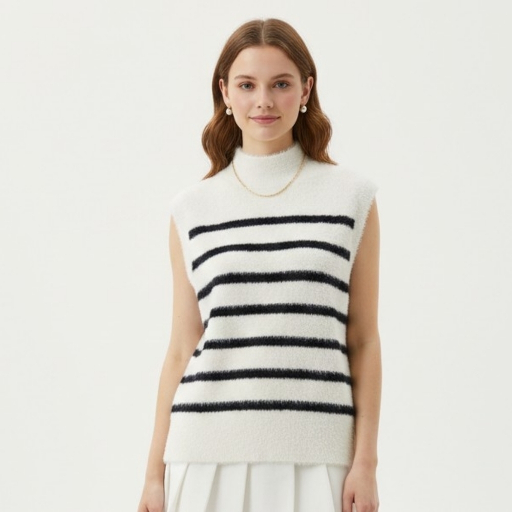 NWOT Bailey 44 Anthropologie Super Soft Fuzzy Striped Sleeveless Vest Tank S